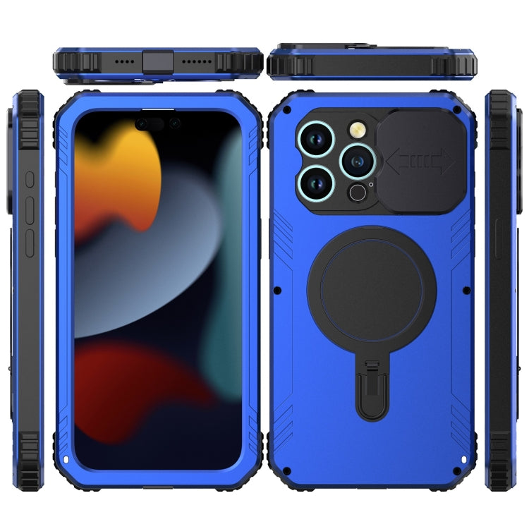 For iPhone 15 Pro Max Camera Shield MagSafe Holder Life Waterproof Phone Case(Blue) - iPhone 15 Pro Max Cases by PMC TechLife | Online Shopping South Africa | PMC TechLife