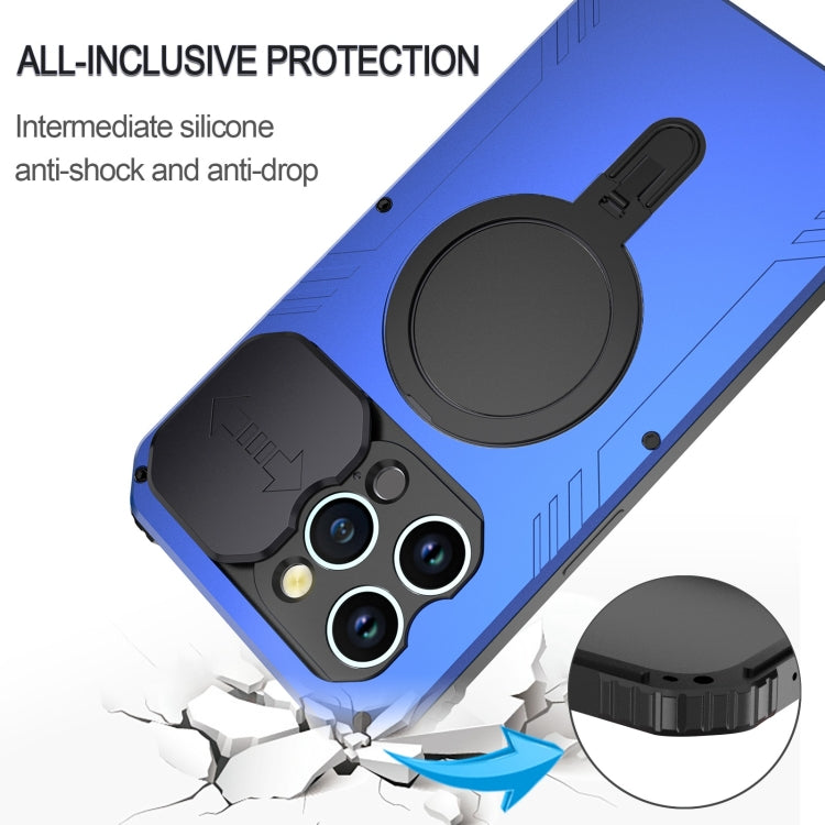For iPhone 15 Pro Max Camera Shield MagSafe Holder Life Waterproof Phone Case(Blue) - iPhone 15 Pro Max Cases by PMC TechLife | Online Shopping South Africa | PMC TechLife