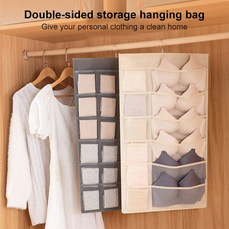 12+24 Grids Underwear Storage Bag Non-woven Double-sided Hanging Storage Bag(Beige) - Storage Bags by PMC TechLife | Online Shopping South Africa | PMC TechLife | Buy Now Pay Later Mobicred