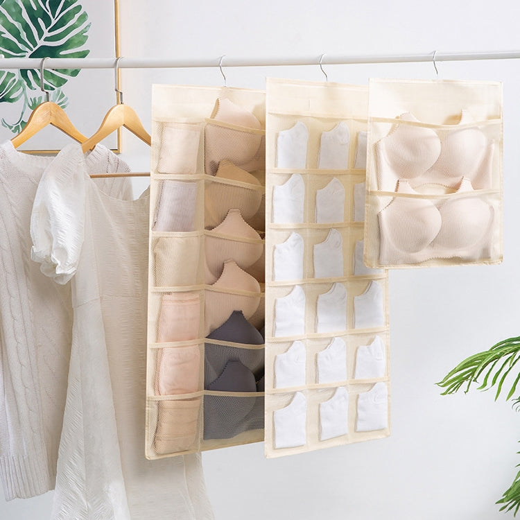6+6 Grids Underwear Storage Bag Non-woven Double-sided Hanging Storage Bag(Beige) - Storage Bags by PMC TechLife | Online Shopping South Africa | PMC TechLife | Buy Now Pay Later Mobicred