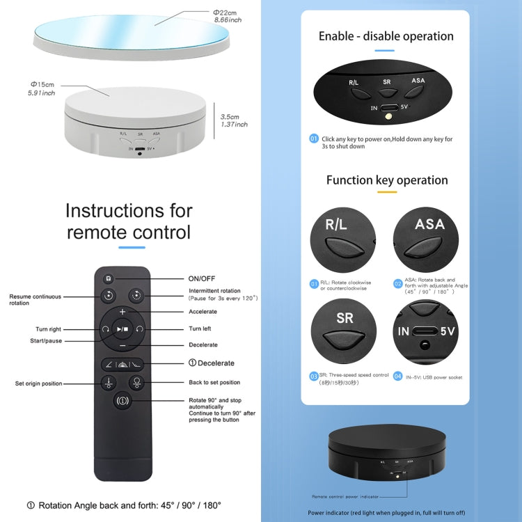 22cm Mirror Electric Rotating Display Stand Live Video Shooting Props Turntable Regular Version(White) - free shipping - PMC TechLife - Order now!