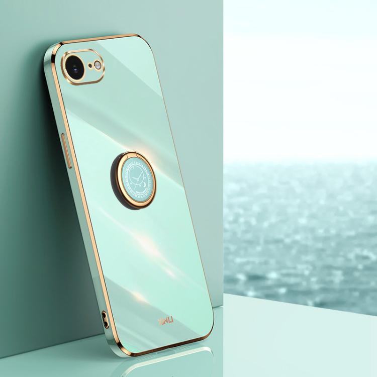 For iPhone 16e XINLI Straight Edge 6D Electroplate TPU Phone Case with Ring Holder(Mint Green) - free shipping - PMc TechLife - Order now!