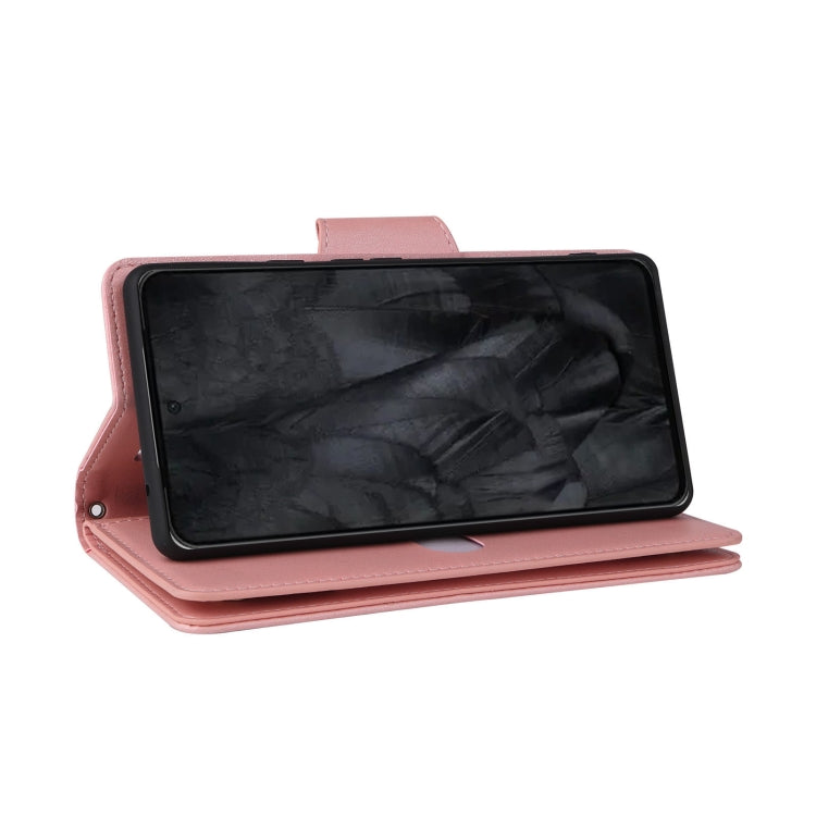 For Google Pixel 8 Pro Rivet Buckle 9 Cards Three Fold Leather Phone Case(Rose Gold) - Google Cases by PMC TechLife | Online Shopping South Africa | PMC TechLife | Buy Now Pay Later Mobicred