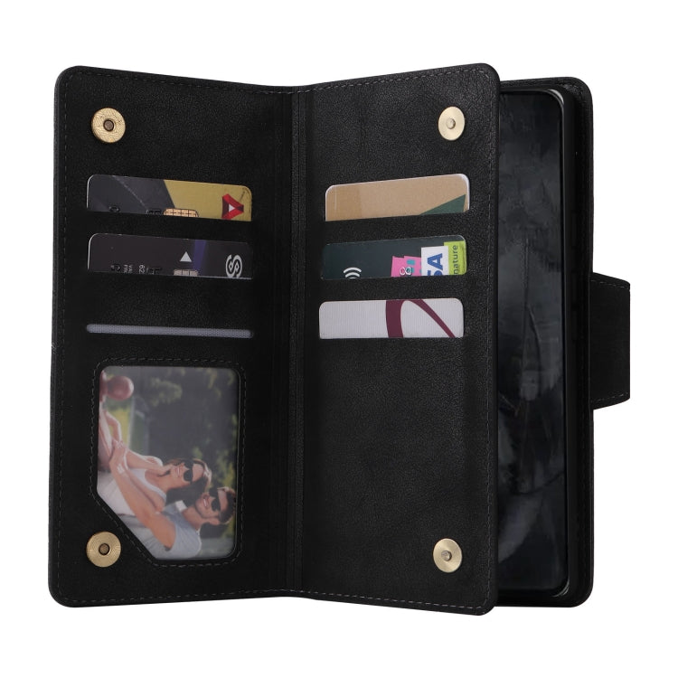 For Google Pixel 8 Pro Rivet Buckle 9 Cards Three Fold Leather Phone Case(Black) - Google Cases by PMC TechLife | Online Shopping South Africa | PMC TechLife | Buy Now Pay Later Mobicred