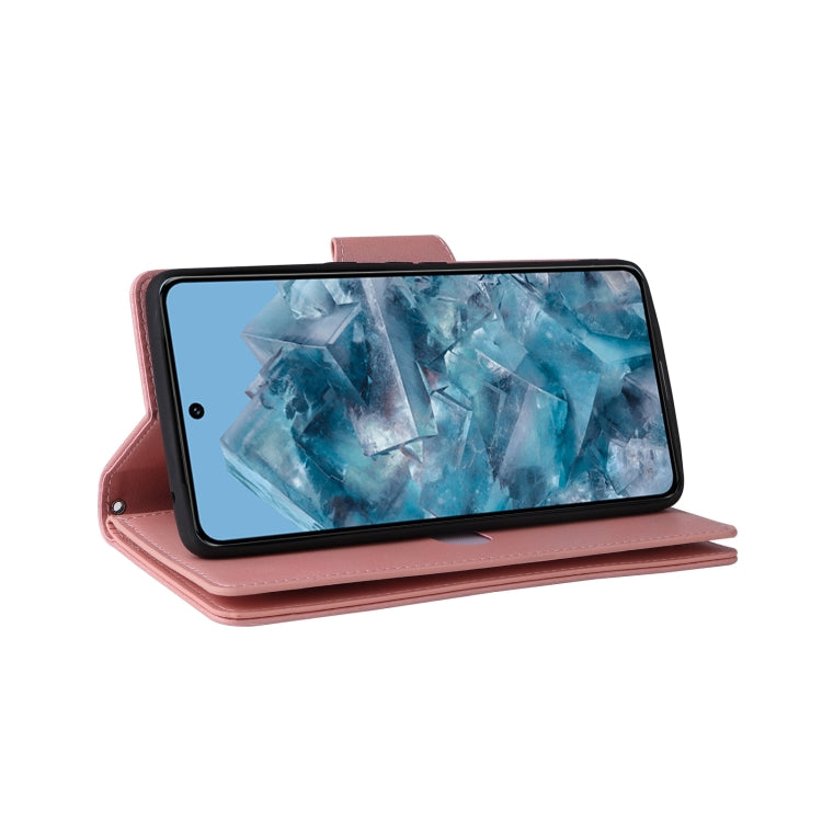 For Google Pixel 8a Rivet Buckle 9 Cards Three Fold Leather Phone Case(Rose Gold) - Google Cases by PMC TechLife | Online Shopping South Africa | PMC TechLife | Buy Now Pay Later Mobicred