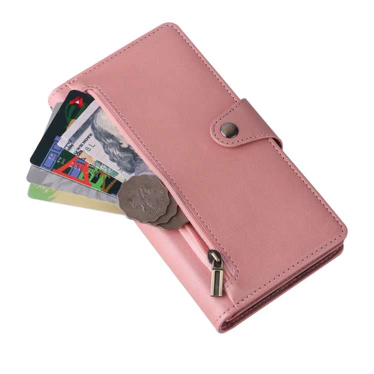 For Google Pixel 8a Rivet Buckle 9 Cards Three Fold Leather Phone Case(Rose Gold) - Google Cases by PMC TechLife | Online Shopping South Africa | PMC TechLife | Buy Now Pay Later Mobicred