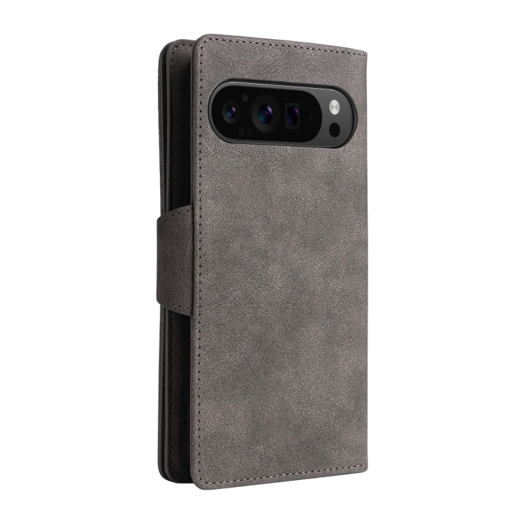 For Google Pixel 9 Pro Rivet Buckle 9 Cards Three Fold Leather Phone Case(Grey) - free shipping - PMC TechLife - Order now!