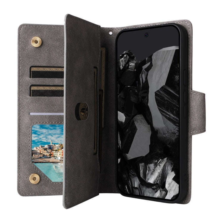For Google Pixel 9 Pro Rivet Buckle 9 Cards Three Fold Leather Phone Case(Grey) - free shipping - PMC TechLife - Order now!