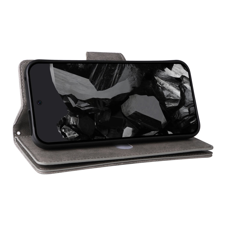 For Google Pixel 9 Pro Rivet Buckle 9 Cards Three Fold Leather Phone Case(Grey) - free shipping - PMC TechLife - Order now!