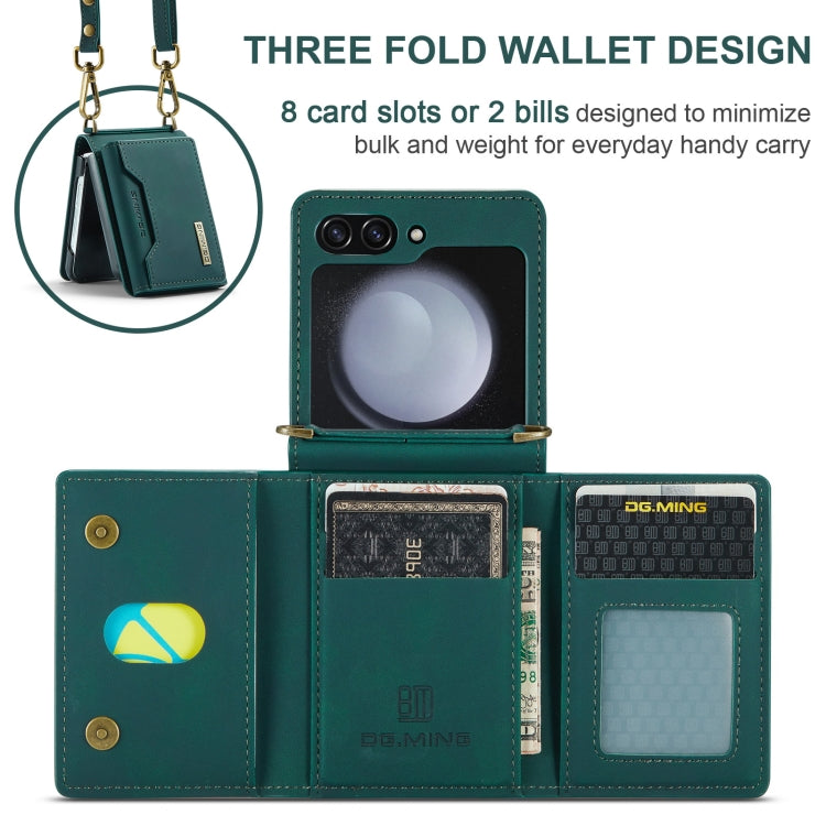 For Samsung Galaxy Z Flip5 5G DG.MING M2 Series Card Bag Magnetic Leather Phone Case(Green) - Galaxy Z Flip5 Cases by DG.MING | Online Shopping South Africa | PMC TechLife | Buy Now Pay Later Mobicred