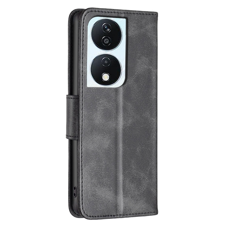 For Honor X7b Lambskin Texture Pure Color Flip Leather Phone Case(Black) - Honor Cases by PMC TechLife | Online Shopping South Africa | PMC TechLife