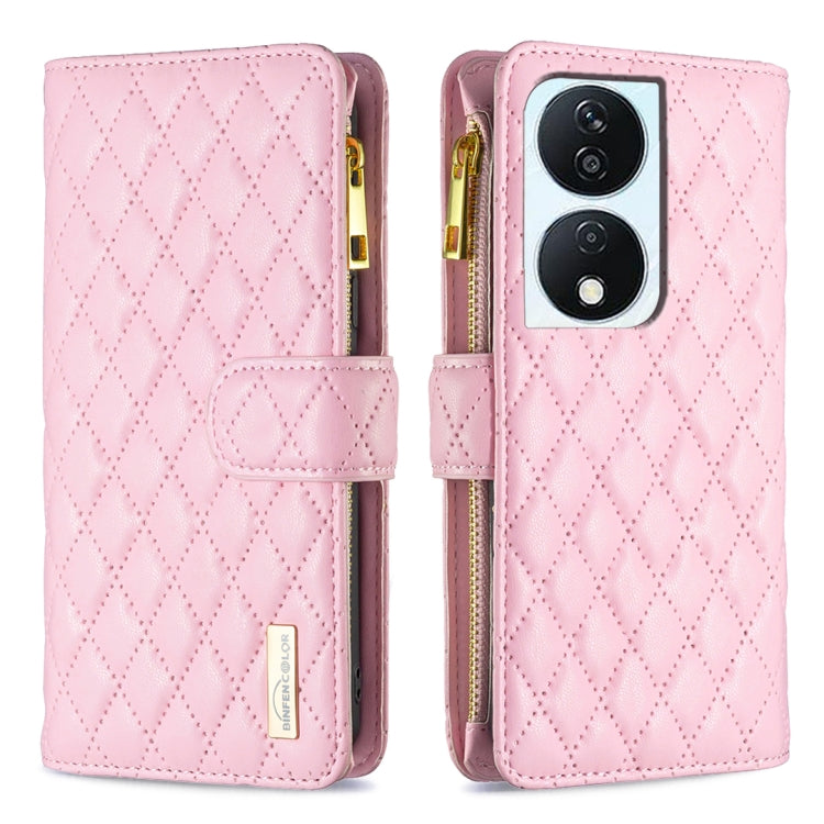 For Honor X7b Diamond Lattice Zipper Wallet Leather Flip Phone Case(Pink) - Honor Cases by PMC TechLife | Online Shopping South Africa | PMC TechLife
