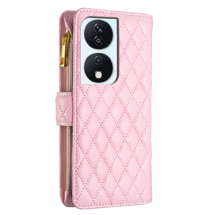 For Honor X7b Diamond Lattice Zipper Wallet Leather Flip Phone Case(Pink) - Honor Cases by PMC TechLife | Online Shopping South Africa | PMC TechLife
