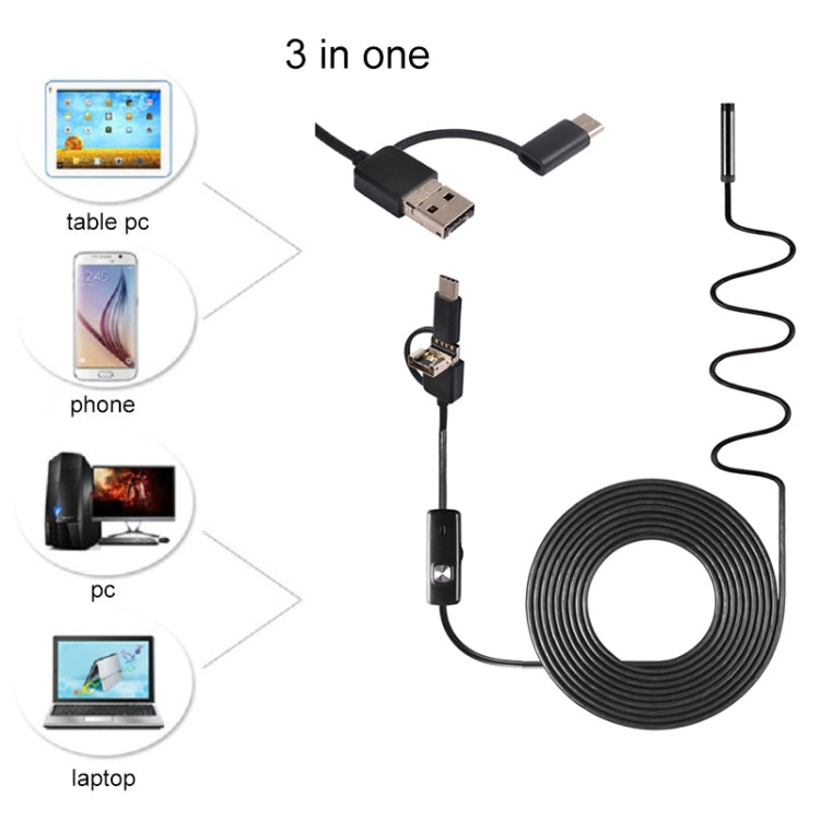 AN100 3 in 1 IP67 Waterproof USB-C / Type-C + Micro USB + USB HD Endoscope Snake Tube Inspection Camera for Parts of OTG Function Android Mobile Phone, with 6 LEDs, Lens Diameter:7mm(Length: 2m) - free shipping - PMC Jewellery - Order now!