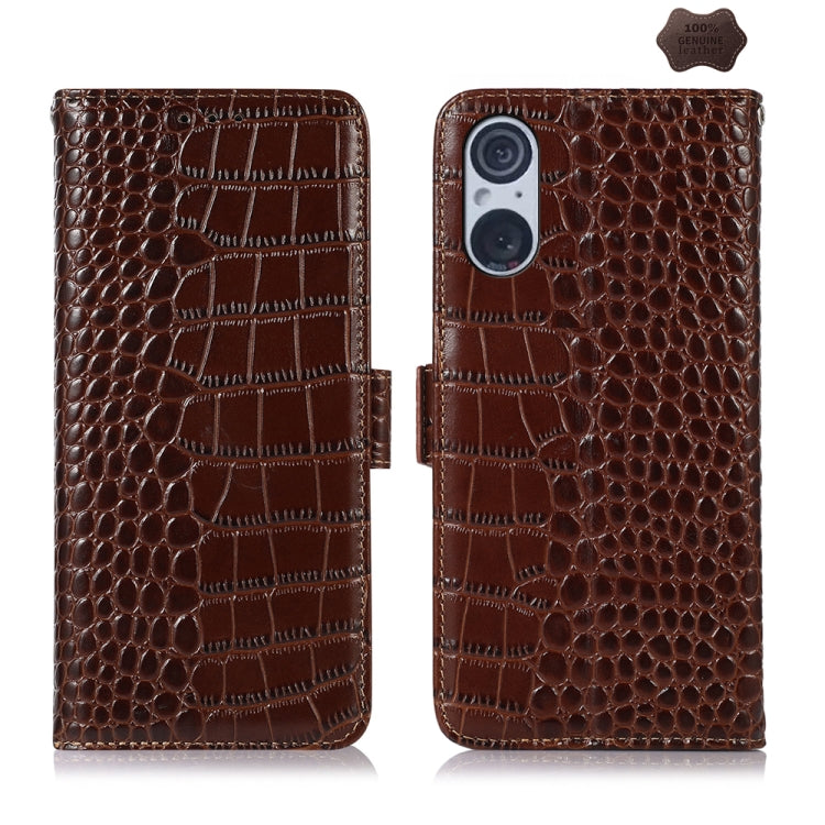 For Sony Xperia 5 V Crocodile Top Layer Cowhide Leather Phone Case(Brown) - Sony Cases by PMC TechLife | Online Shopping South Africa | PMC TechLife | Buy Now Pay Later Mobicred