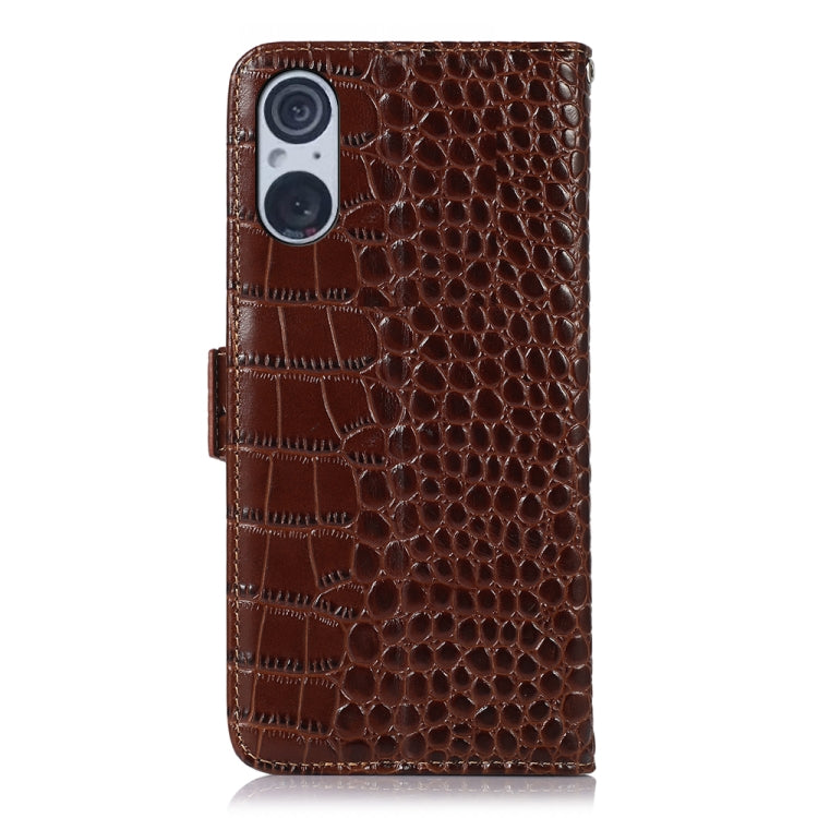For Sony Xperia 5 V Crocodile Top Layer Cowhide Leather Phone Case(Brown) - Sony Cases by PMC TechLife | Online Shopping South Africa | PMC TechLife | Buy Now Pay Later Mobicred