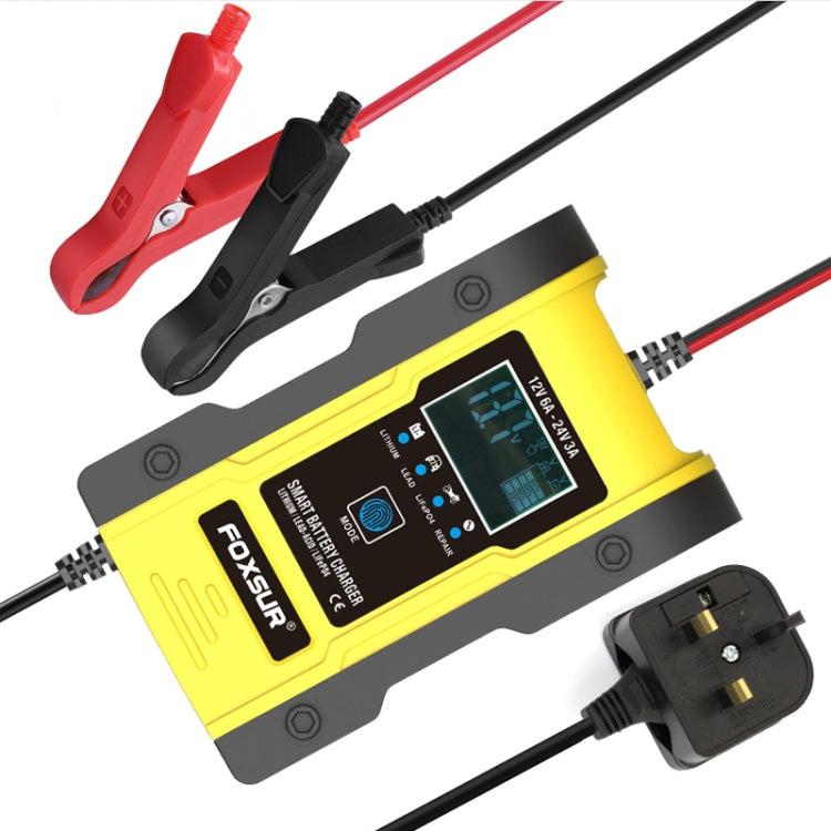 FOXSUR 12V-24V Car Motorcycle Repair Battery Charger AGM Charger Color:Yellow(UK Plug) - free shipping - PMC TechLife - Order now!