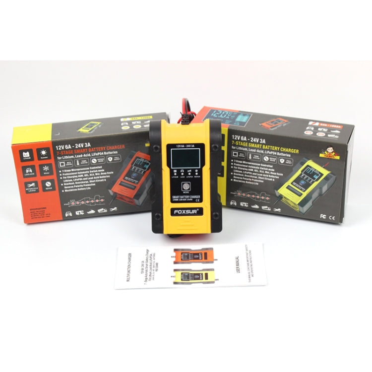 FOXSUR 12V-24V Car Motorcycle Repair Battery Charger AGM Charger Color:Yellow(UK Plug) - free shipping - PMC TechLife - Order now!