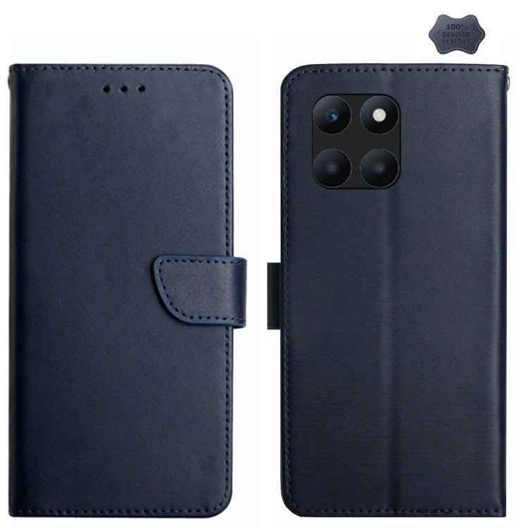 For Honor X6A HT02 Genuine Leather Fingerprint-proof Flip Phone Case(Blue) - Honor Cases by PMC TechLife | Online Shopping South Africa | PMC TechLife | Buy Now Pay Later Mobicred