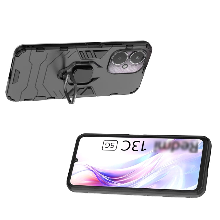 For Xiaomi Redmi 13C 4G / 5G  Shockproof PC + TPU Holder Phone Case(Black) - 13C Cases by PMC TechLife | Online Shopping South Africa | PMC TechLife | Buy Now Pay Later Mobicred