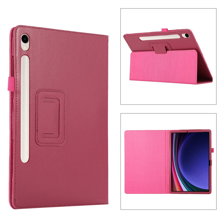 For Samsung Galaxy Tab S9 Litchi Texture Leather Tablet Case with Holder(Rose Red) - free shipping - PMC Jewellery - Order now!