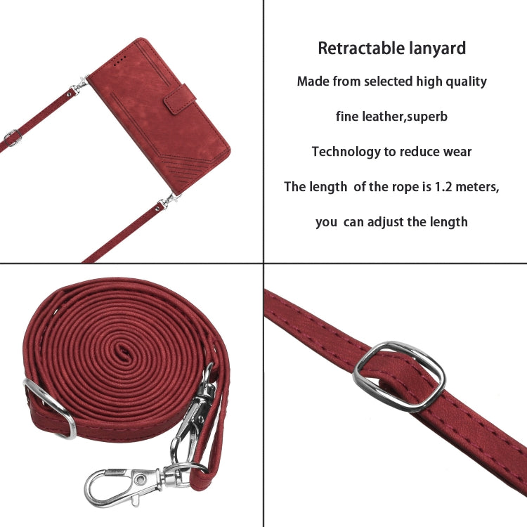 For Motorola Moto G Play 2024 Skin Feel Stripe Pattern Leather Phone Case with Lanyard(Red) - Motorola Cases by PMC Jewellery | Online Shopping South Africa | PMC Jewellery | Buy Now Pay Later Mobicred