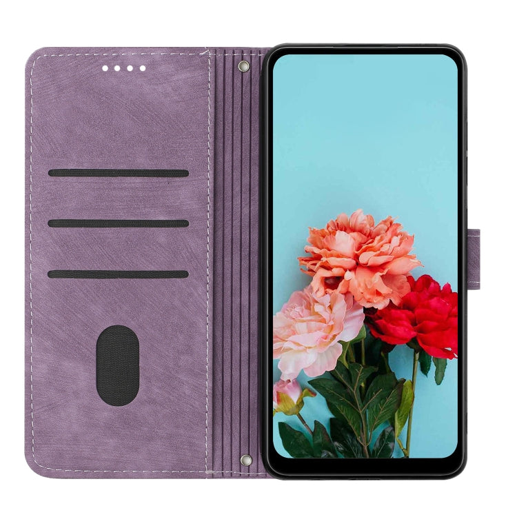 For Motorola Moto G Play 2024 Skin Feel Stripe Pattern Leather Phone Case with Lanyard(Purple) - Motorola Cases by PMC Jewellery | Online Shopping South Africa | PMC Jewellery | Buy Now Pay Later Mobicred