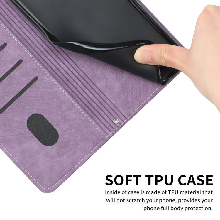 For Motorola Moto G Play 2024 Skin Feel Stripe Pattern Leather Phone Case with Lanyard(Purple) - Motorola Cases by PMC Jewellery | Online Shopping South Africa | PMC Jewellery | Buy Now Pay Later Mobicred