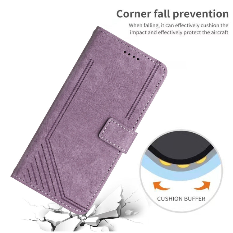 For Motorola Moto G Play 2024 Skin Feel Stripe Pattern Leather Phone Case with Lanyard(Purple) - Motorola Cases by PMC Jewellery | Online Shopping South Africa | PMC Jewellery | Buy Now Pay Later Mobicred