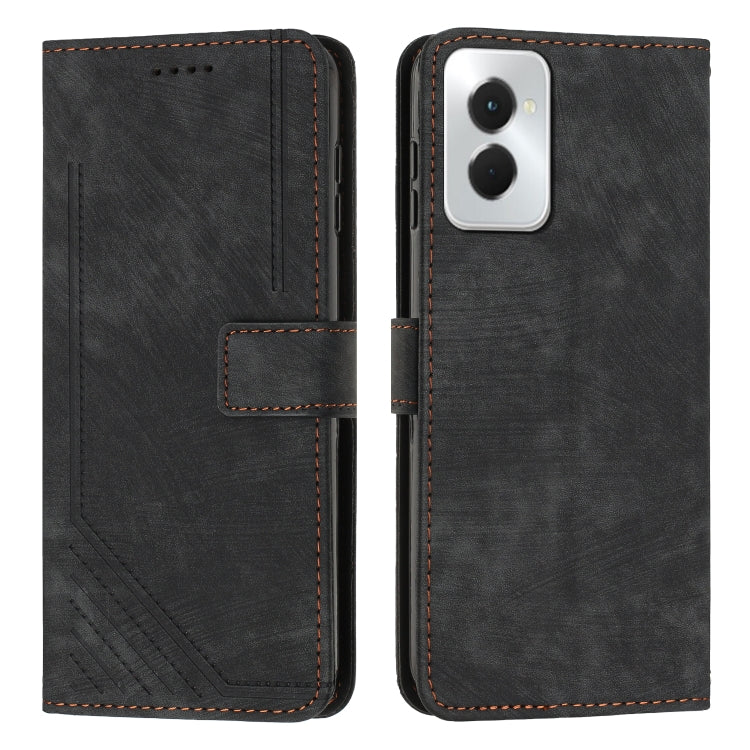 For Motorola Moto G Power 5G 2024 Skin Feel Stripe Pattern Leather Phone Case with Lanyard(Black) - Motorola Cases by PMC Jewellery | Online Shopping South Africa | PMC Jewellery | Buy Now Pay Later Mobicred