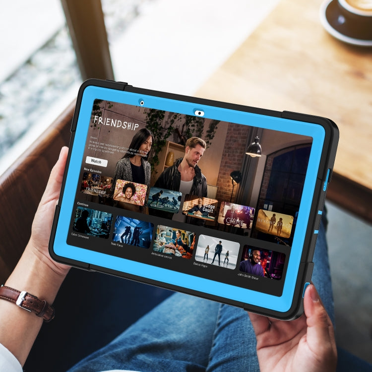 For Lenovo Tab M10 5G 10.6 inch Contrast Color Silicone PC Tablete Case with Holder(Black + Blue) - Lenovo by PMC TechLife | Online Shopping South Africa | PMC TechLife | Buy Now Pay Later Mobicred