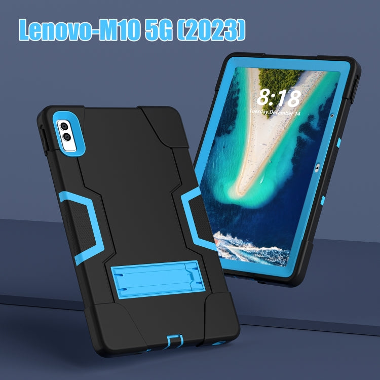 For Lenovo Tab M10 5G 10.6 inch Contrast Color Silicone PC Tablete Case with Holder(Black + Blue) - Lenovo by PMC TechLife | Online Shopping South Africa | PMC TechLife | Buy Now Pay Later Mobicred