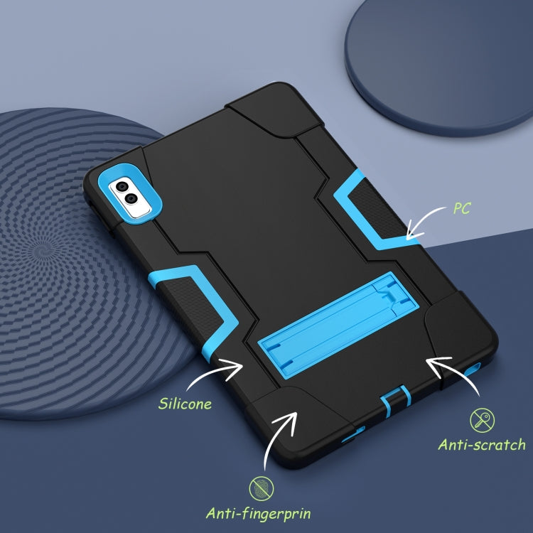 For Lenovo Tab M10 5G 10.6 inch Contrast Color Silicone PC Tablete Case with Holder(Black + Blue) - Lenovo by PMC TechLife | Online Shopping South Africa | PMC TechLife | Buy Now Pay Later Mobicred