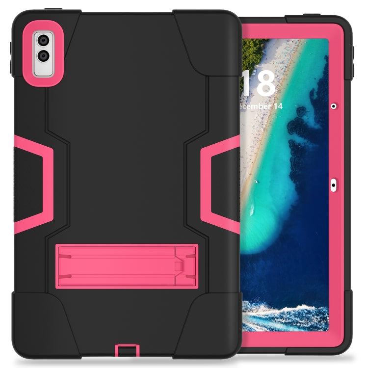 For Lenovo Tab M10 5G 10.6 inch Contrast Color Silicone PC Tablete Case with Holder(Black + Rose Red) - Lenovo by PMC TechLife | Online Shopping South Africa | PMC TechLife | Buy Now Pay Later Mobicred
