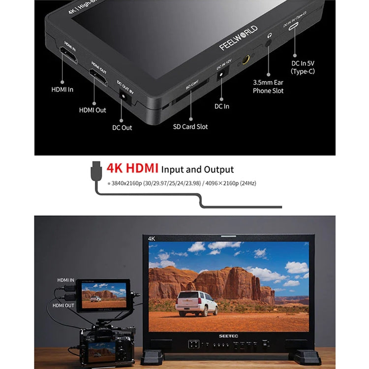 FEELWORLD F6 PLUSX 5.5 inch High Bright 1600nit Touch Screen DSLR Camera Field Monitor IPS FHD1920x1080 4K HDMI(Black) - free shipping - PMC TechLife - Order now!