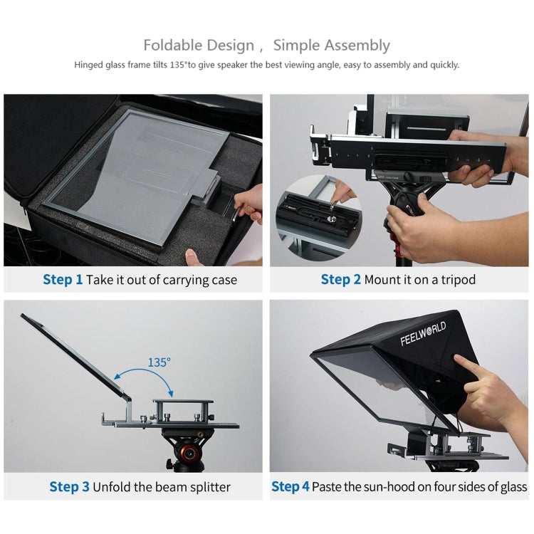 FEELWORLD TP16 16 inch Tablet Horizontal Vertical Prompting Folding Teleprompter, Bluetooth Remote Control(Black) - free shipping - PMC TechLife - Order now!