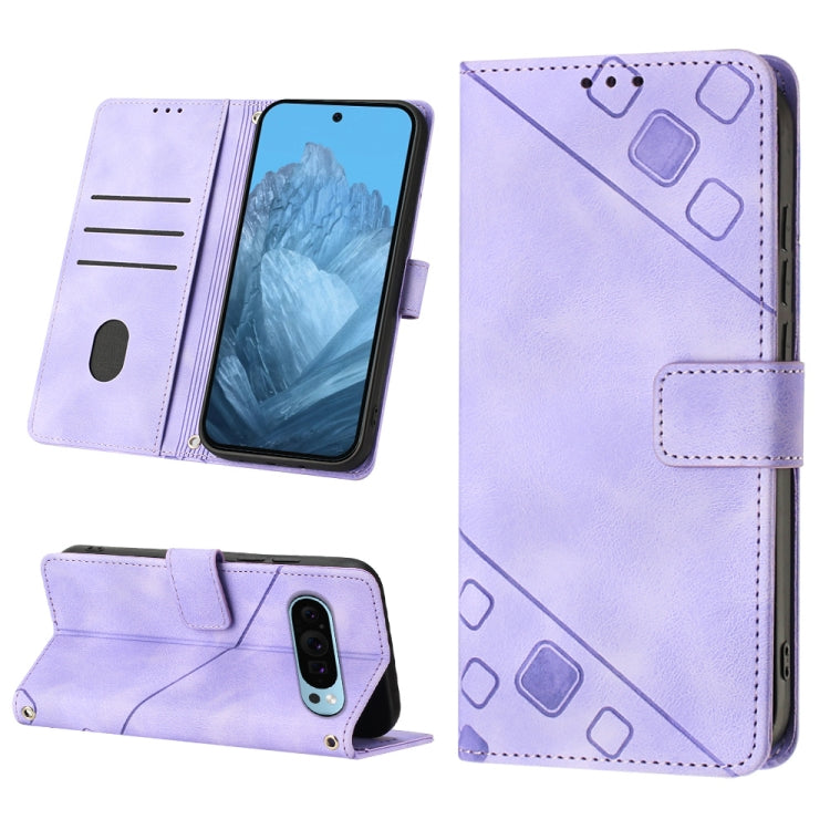 For Google Pixel 9 / 9 Pro Skin-feel Embossed Leather Phone Case(Light Purple) - Google Cases by PMC TechLife | Online Shopping South Africa | PMC TechLife | Buy Now Pay Later Mobicred