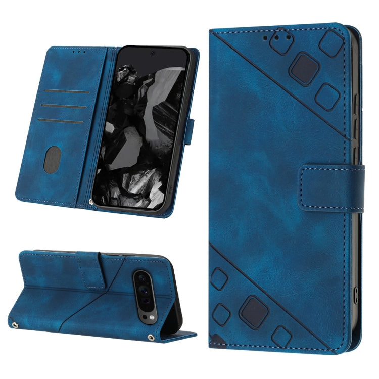 For Google Pixel 9 Pro XL Skin-feel Embossed Leather Phone Case(Blue) - Google Cases by PMC TechLife | Online Shopping South Africa | PMC TechLife | Buy Now Pay Later Mobicred