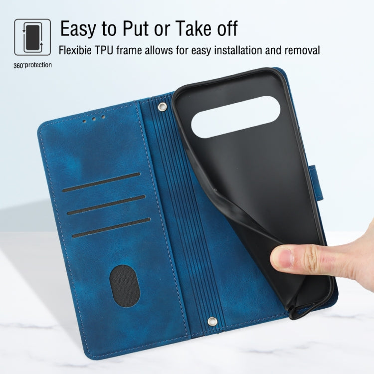 For Google Pixel 9 Pro XL Skin-feel Embossed Leather Phone Case(Blue) - Google Cases by PMC TechLife | Online Shopping South Africa | PMC TechLife | Buy Now Pay Later Mobicred