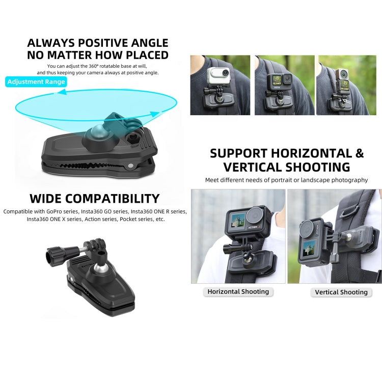 Sunnylife 360 Degree Rotation Swivel Backpack Clip Magnetic Suction Action Camera Mount(Black) - free shipping - PMC TechLife - Order now!