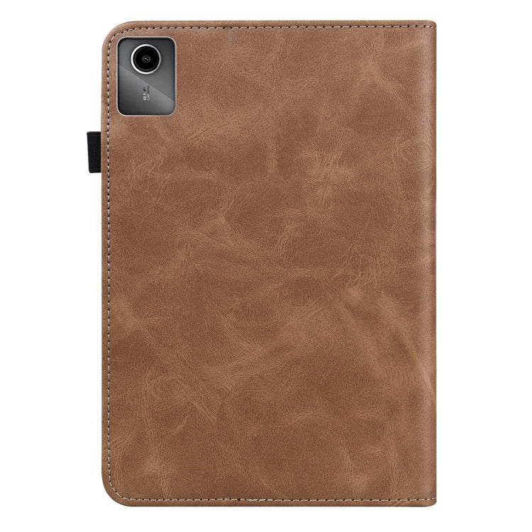 For Lenovo Tab M11 / Xiaoxin Pad 11 2024 Solid Color Stripe Embossed Leather Tablet Case(Brown) - free shipping - PMC Jewellery - Order now!