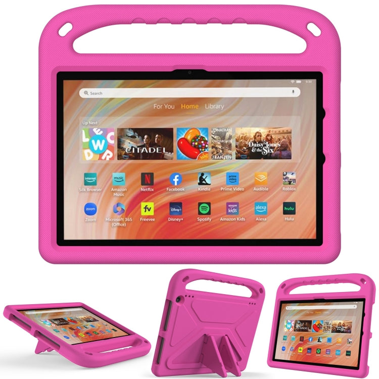 For Amazon Kindle Fire HD 10 2023 Handle EVA Shockproof Tablet Case with Holder(Rose Red) - Amazon by PMC TechLife | Online Shopping South Africa | PMC TechLife | Buy Now Pay Later Mobicred