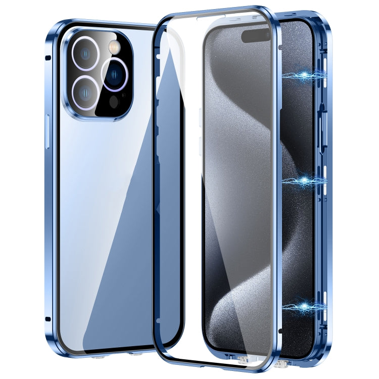 For iPhone 15 Pro Magnetic Double-buckle HD Tempered Glass Phone Case(Blue) - iPhone 15 Pro Cases by PMC TechLife | Online Shopping South Africa | PMC TechLife