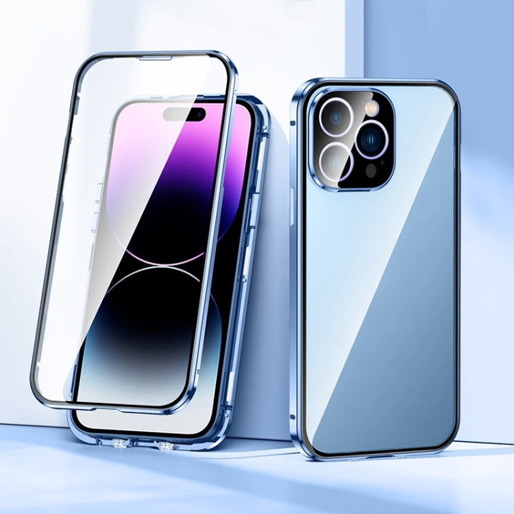 For iPhone 15 Pro Magnetic Double-buckle HD Tempered Glass Phone Case(Blue) - iPhone 15 Pro Cases by PMC TechLife | Online Shopping South Africa | PMC TechLife