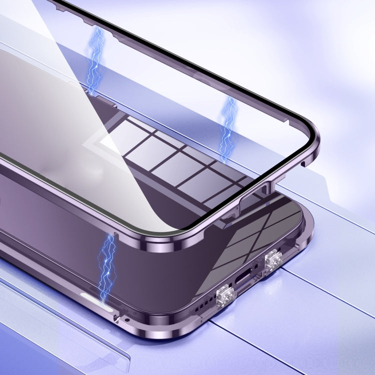 For iPhone 15 Plus Magnetic Double-buckle HD Tempered Glass Phone Case(Blue) - iPhone 15 Plus Cases by PMC TechLife | Online Shopping South Africa | PMC TechLife