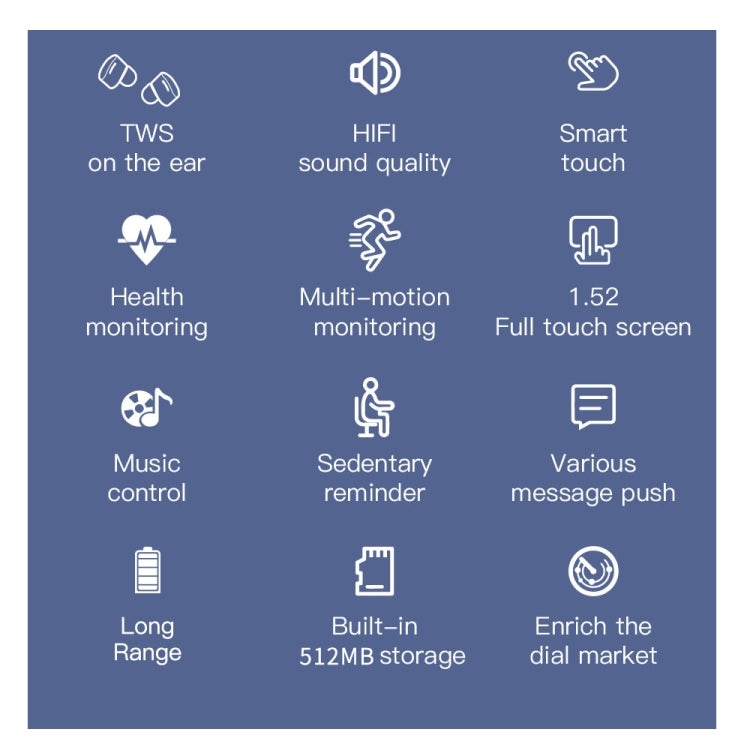 M68 Plus 1.52 inch Round Screen 2 in 1 Bluetooth Earphone Smart Watch, 512MB Memory Support Health Monitoring(Black) - Smart Watches by PMC TechLife | Online Shopping South Africa | PMC TechLife