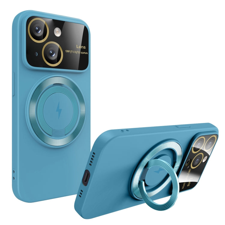 For iPhone 14 Plus Large Window MagSafe Magnetic Holder Phone Case(Sky Blue) - iPhone 14 Plus Cases by PMC TechLife | Online Shopping South Africa | PMC TechLife