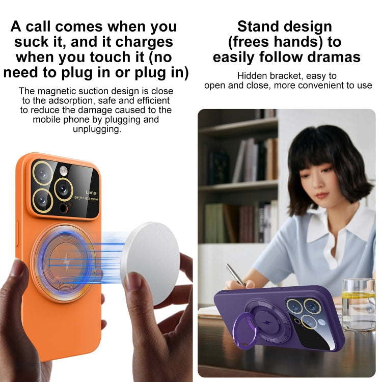 For iPhone 11 Pro Max Large Window MagSafe Magnetic Holder Phone Case(Orange) - iPhone 11 Pro Max Cases by PMC TechLife | Online Shopping South Africa | PMC TechLife