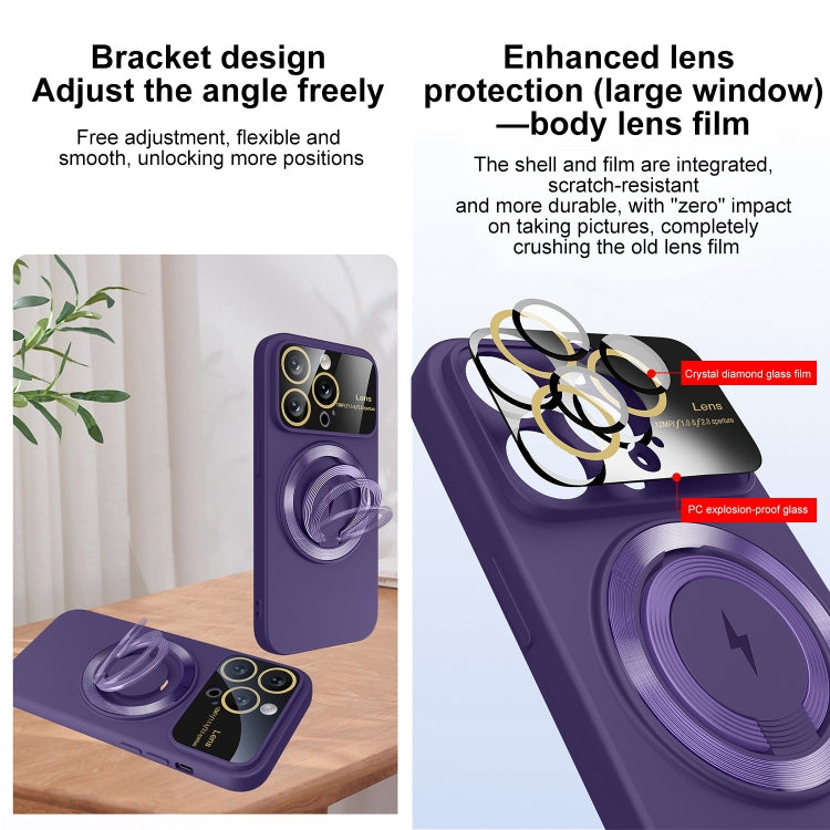 For iPhone 15 Pro Large Window MagSafe Magnetic Holder Phone Case(Claret Red) - iPhone 15 Pro Cases by PMC TechLife | Online Shopping South Africa | PMC TechLife