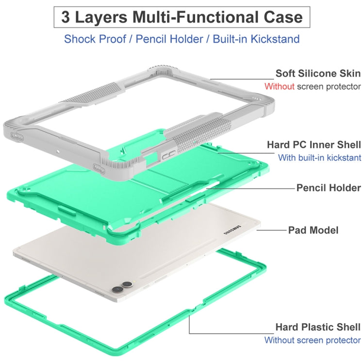 For Samsung Galaxy Tab S9+ Shockproof Silicone Hybrid PC Tablet Case with Holder(Mint Green + Grey) - Galaxy Tab S9+ Cases by PMC TechLife | Online Shopping South Africa | PMC TechLife